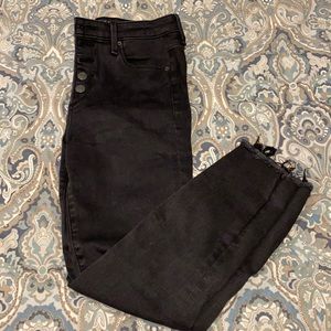 Abercrombie high rise super skinny ankle jeans in faded black with raw hem